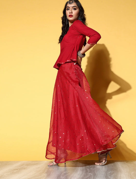 Red Beautiful Peplum top and Skirt Set