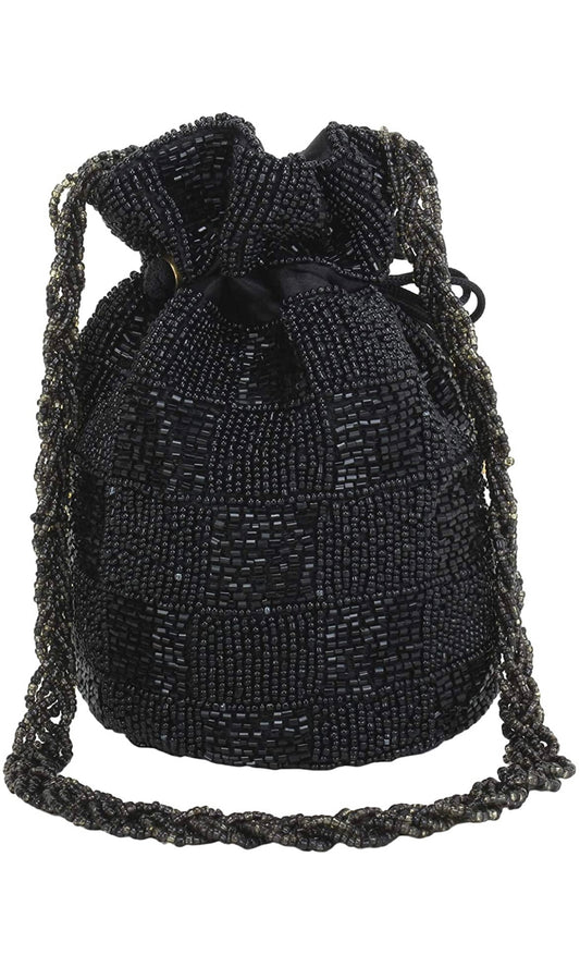 Black Designer Handmade Beaded Potli bag