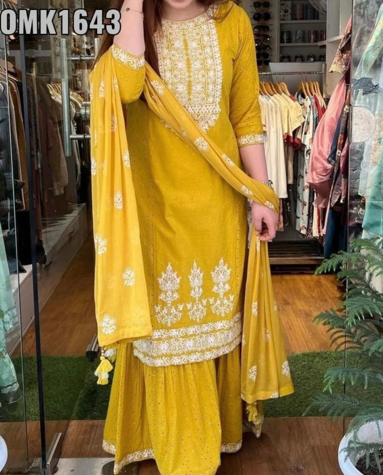 Mustard Heavy Embroidered chikankari sharara set