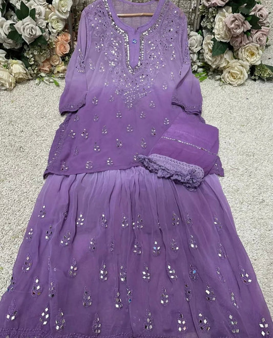 Purple Lucknowi Heavy Mirror work Sharara set