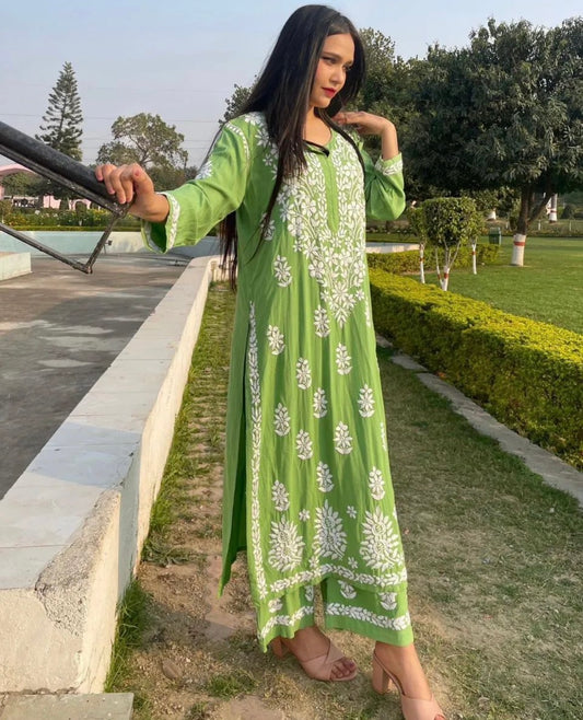 Green Modaal Lucknowi Kurta set