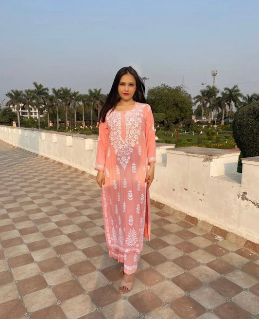 Peach Lucknowi Modaal Kurta set