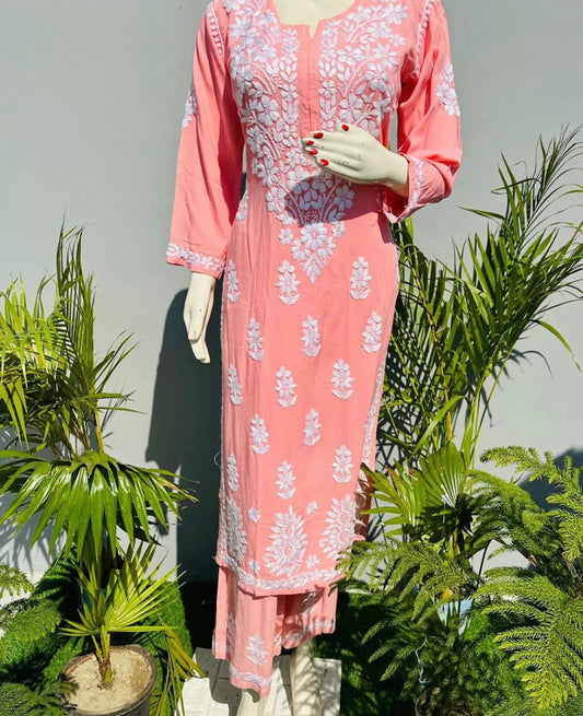 Peach Lucknowi Modaal Kurta set