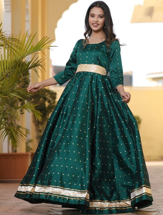 Green Ethnic Maxi Gown with Embbellished Belt
