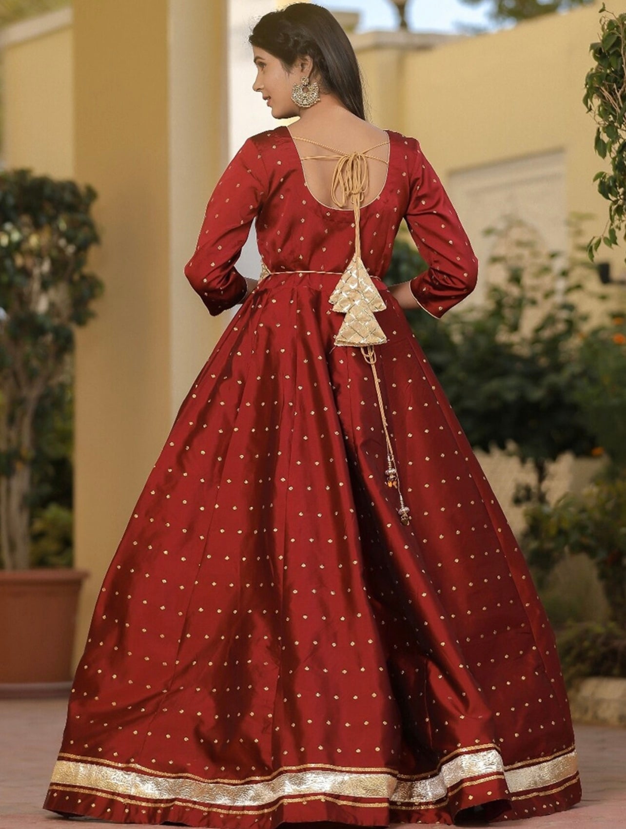 Maroon Ethnic Maxi Gown with Embellished Belt Indi Ethnics Maroon Ethnic Maxi Gown with Embellished Belt Indi Ethnics