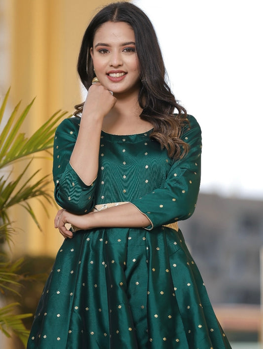 Green Ethnic Maxi Gown with Embbellished Belt