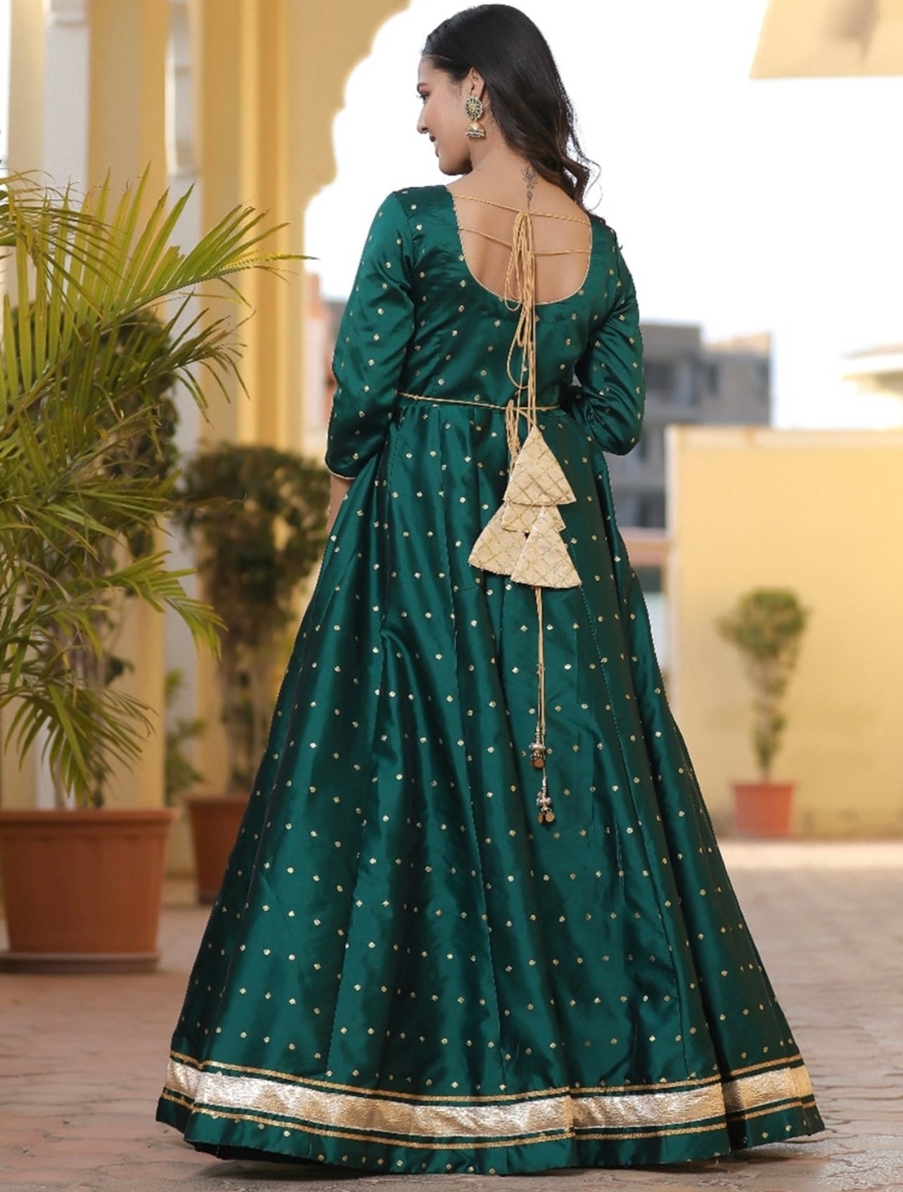 Green Ethnic Maxi Gown with Embbellished Belt