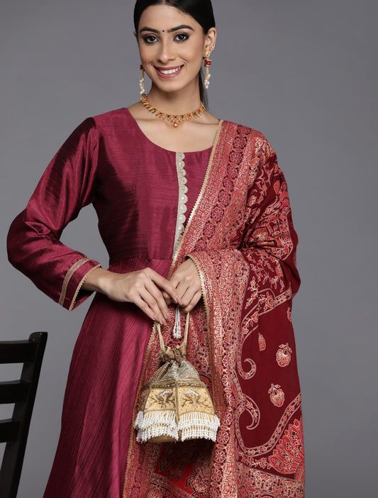 Maroon Chanderi Festive Anarkali Kurta set
