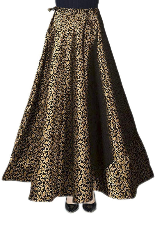 Black Woven Pure brocade silk Maxi skirt