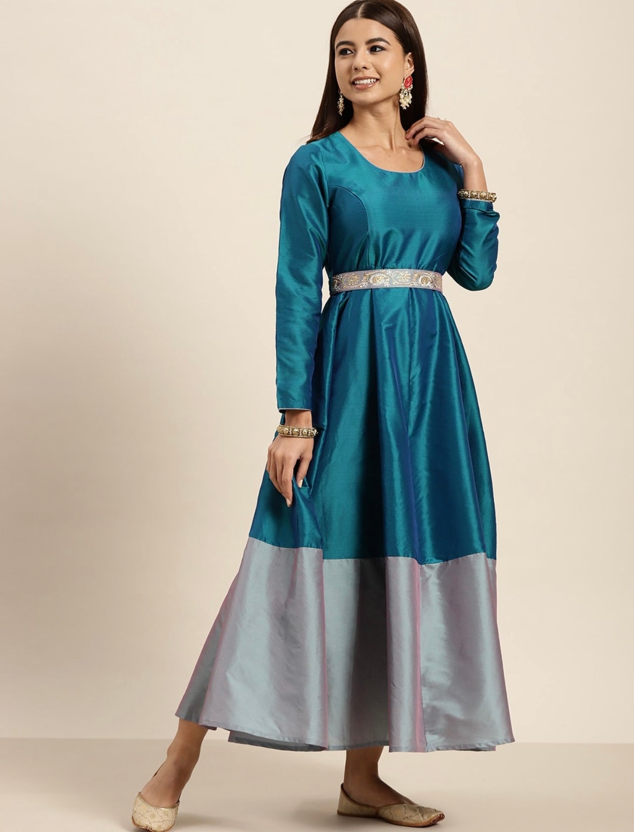 Teal Volume Kurta with Belt