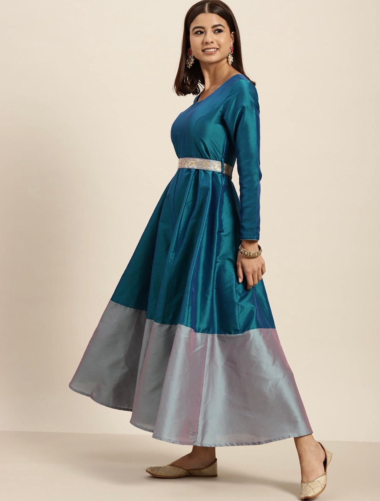 Teal Volume Kurta with Belt