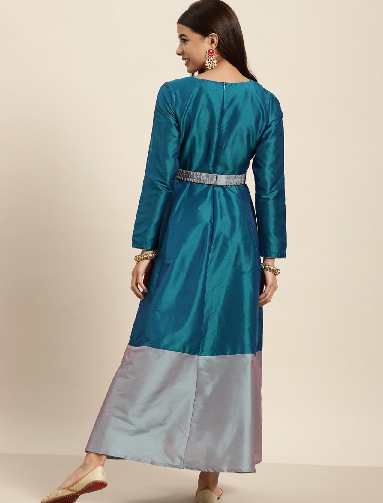 Teal Volume Kurta with Belt