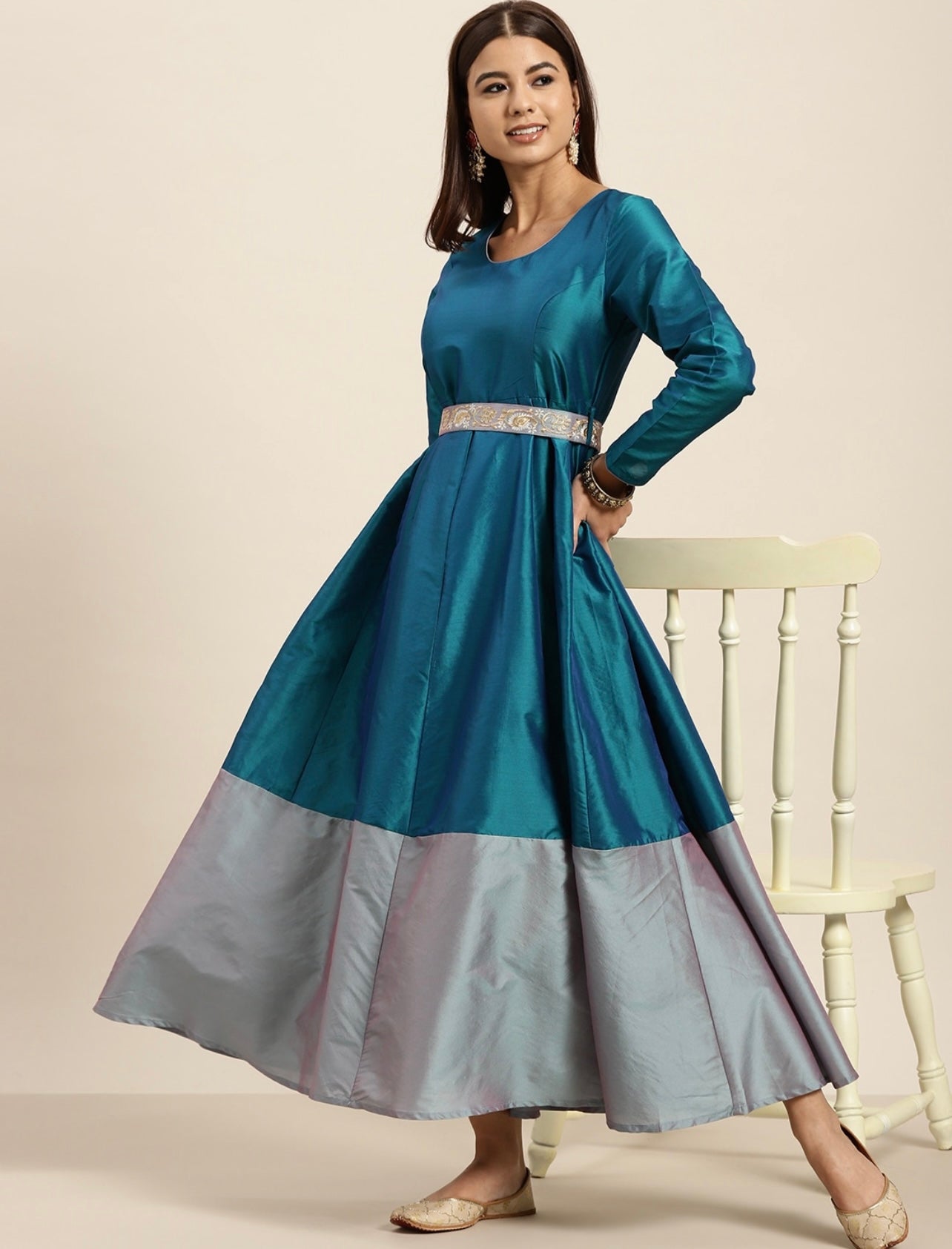 Teal Volume Kurta with Belt