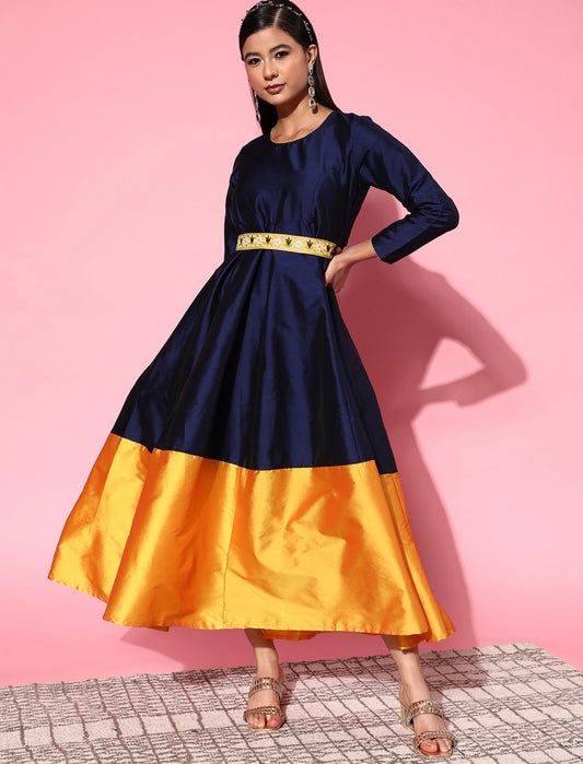 Navy Blue Taffeta Volume Ethnic Dress