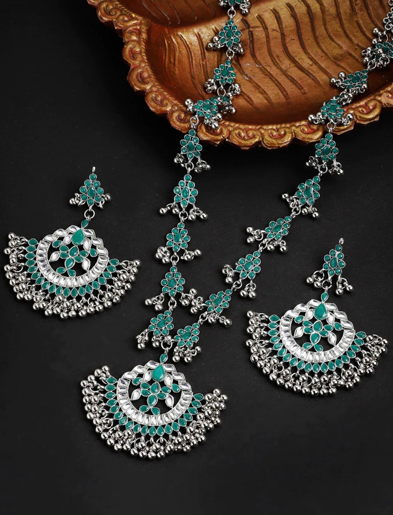 Green Premium Oxidized necklace set