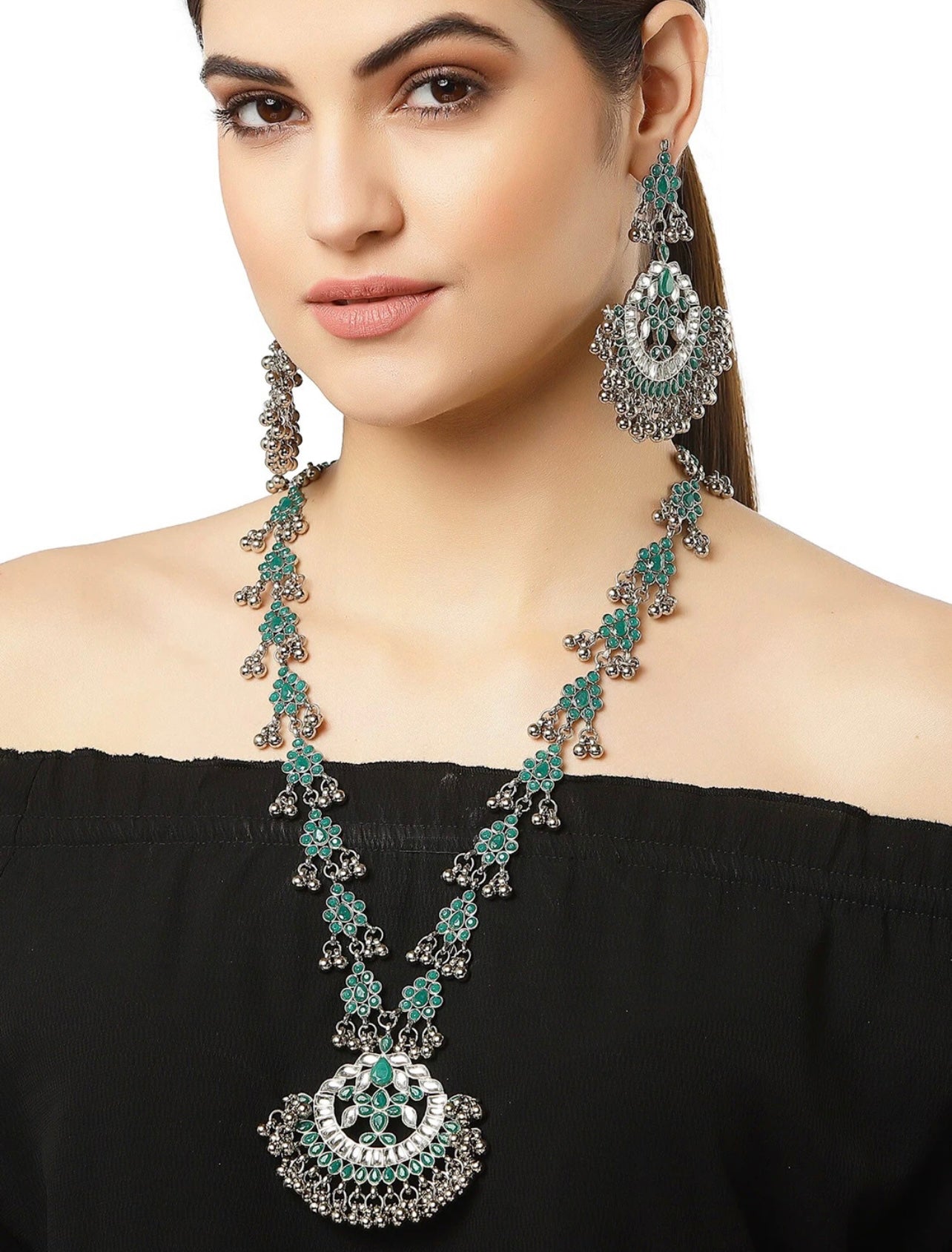 Green Premium Oxidized necklace set