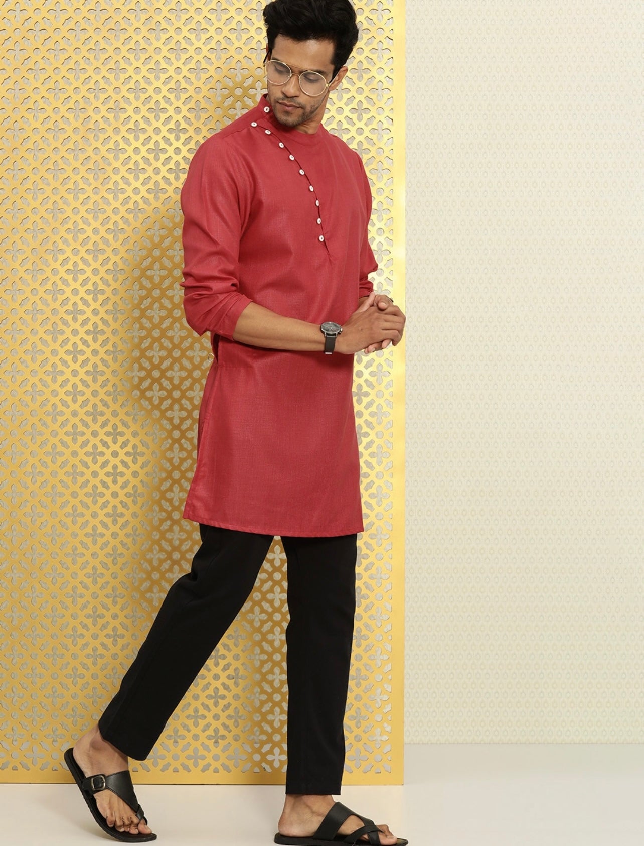 Red kurta best sale pajama for men