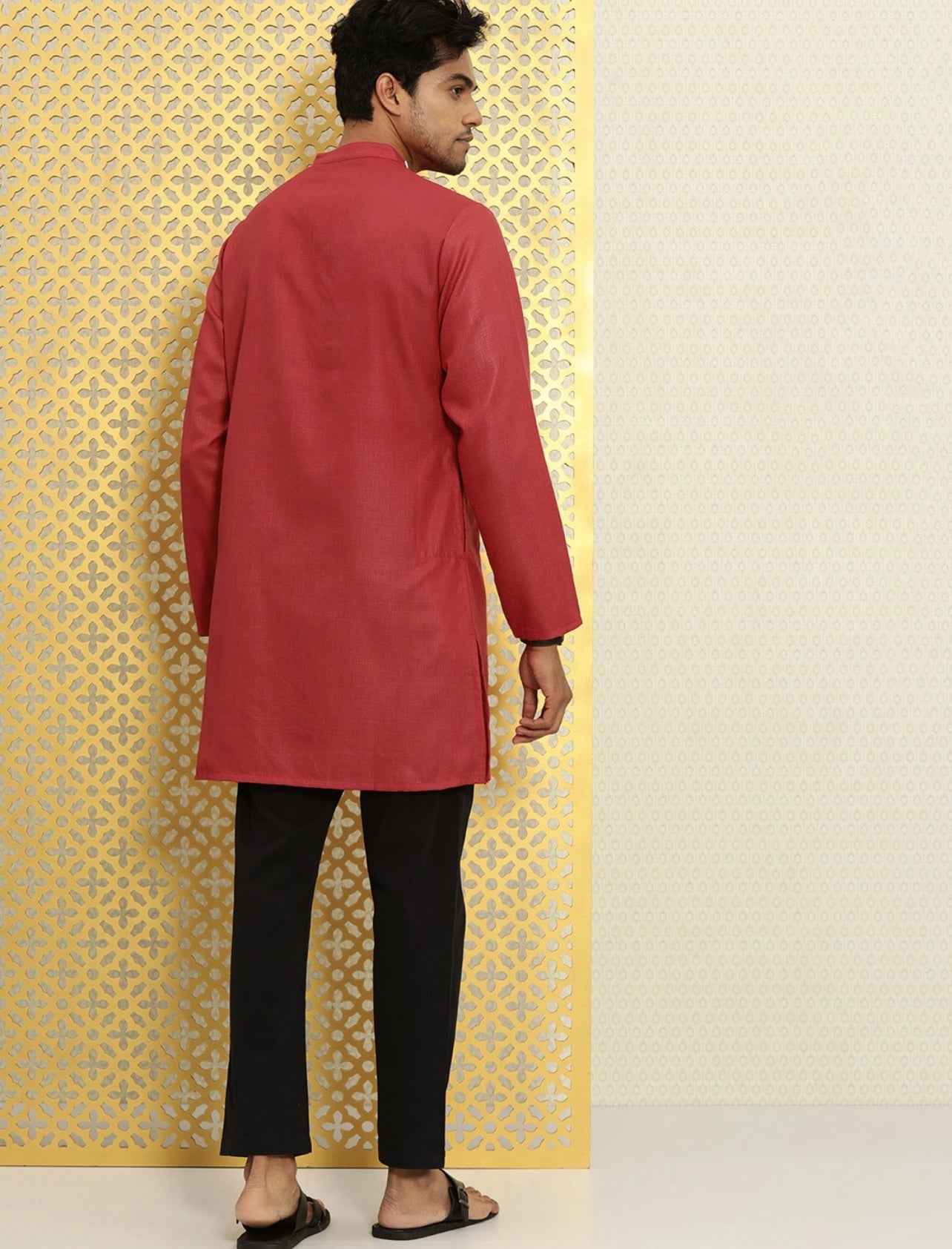 Men's Stylish Side buttons Red Kurta