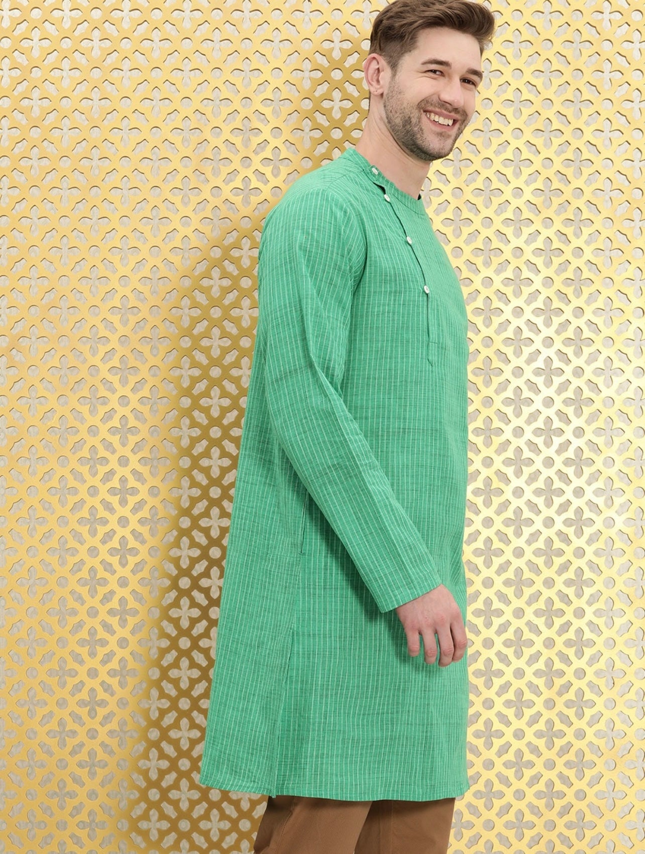 Men's Green Stylish Side neck Kurta