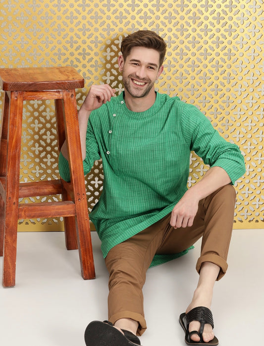 Men's Green Stylish Side neck Kurta