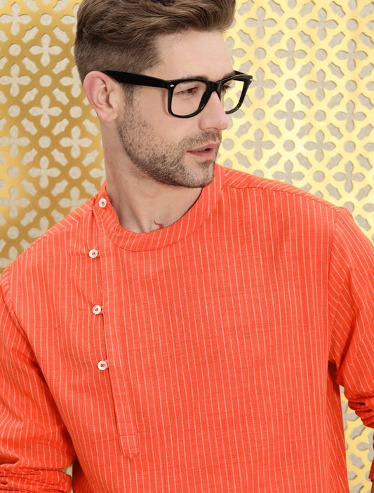 Men's Stylish Orange Side neck kurta