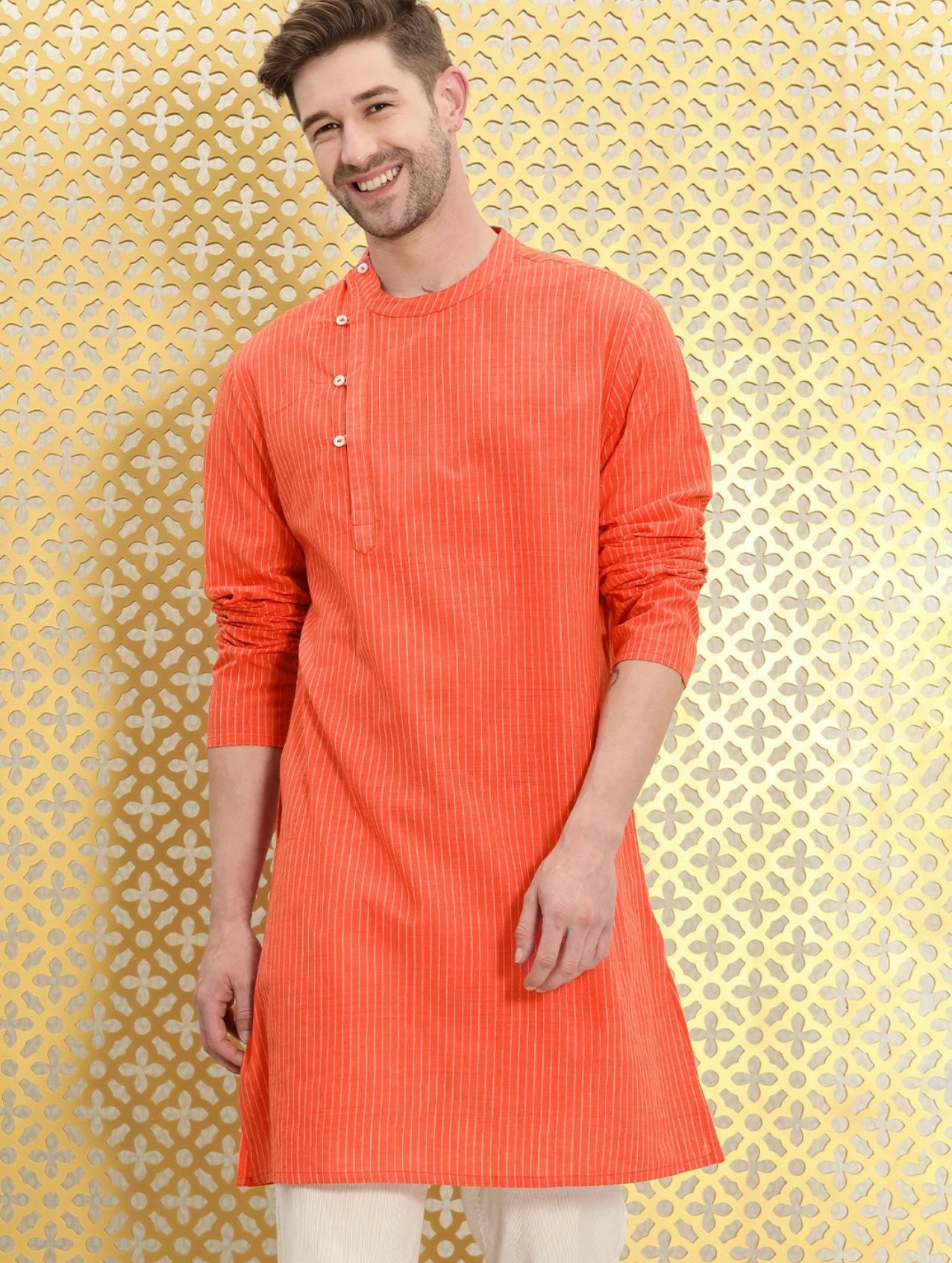 Men's Stylish Orange Side neck kurta