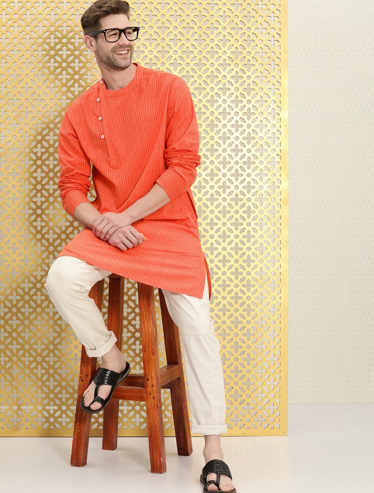 Men's Stylish Orange Side neck kurta