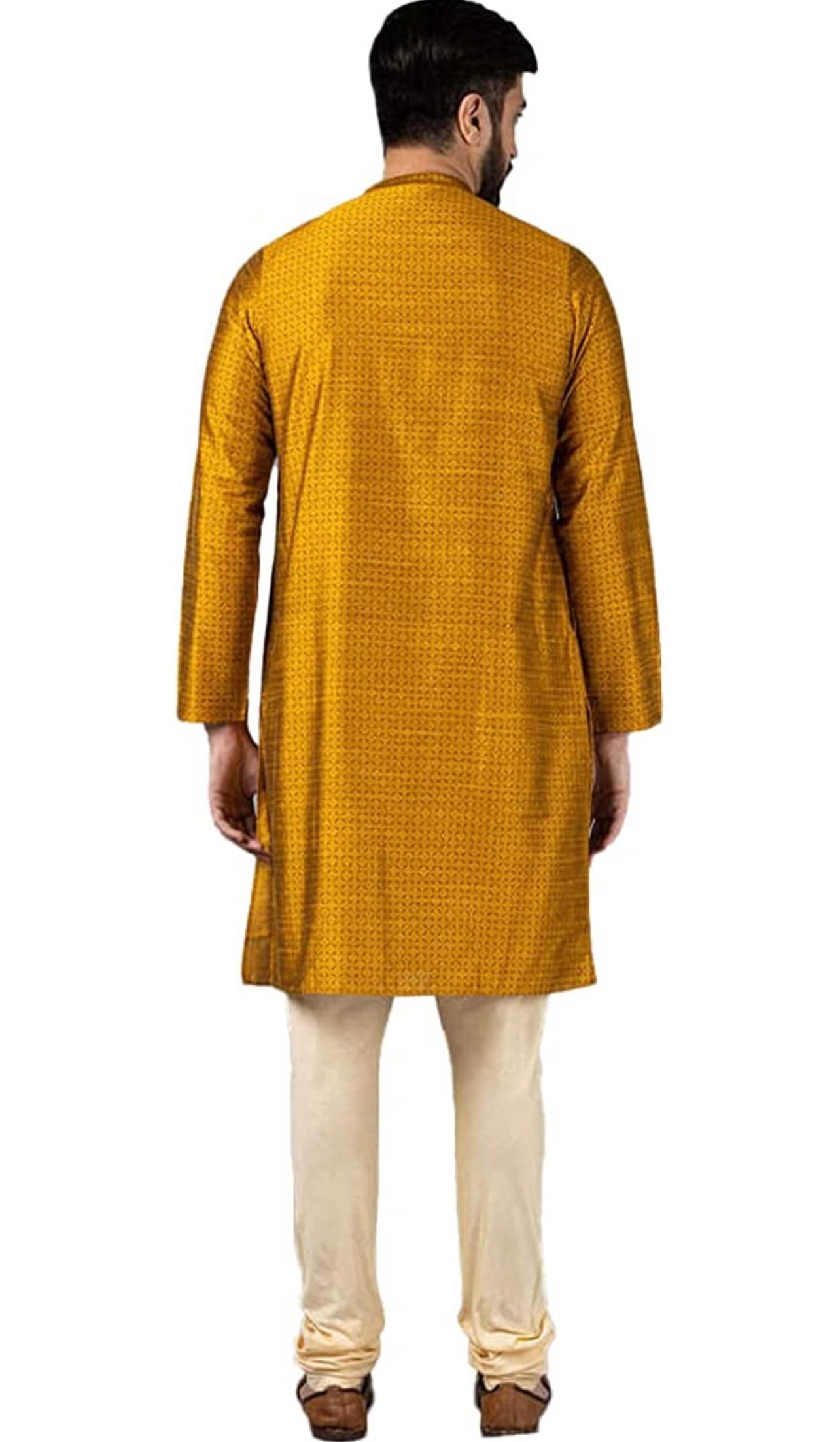 Men's Yellow Silk trendy Side button Kurta