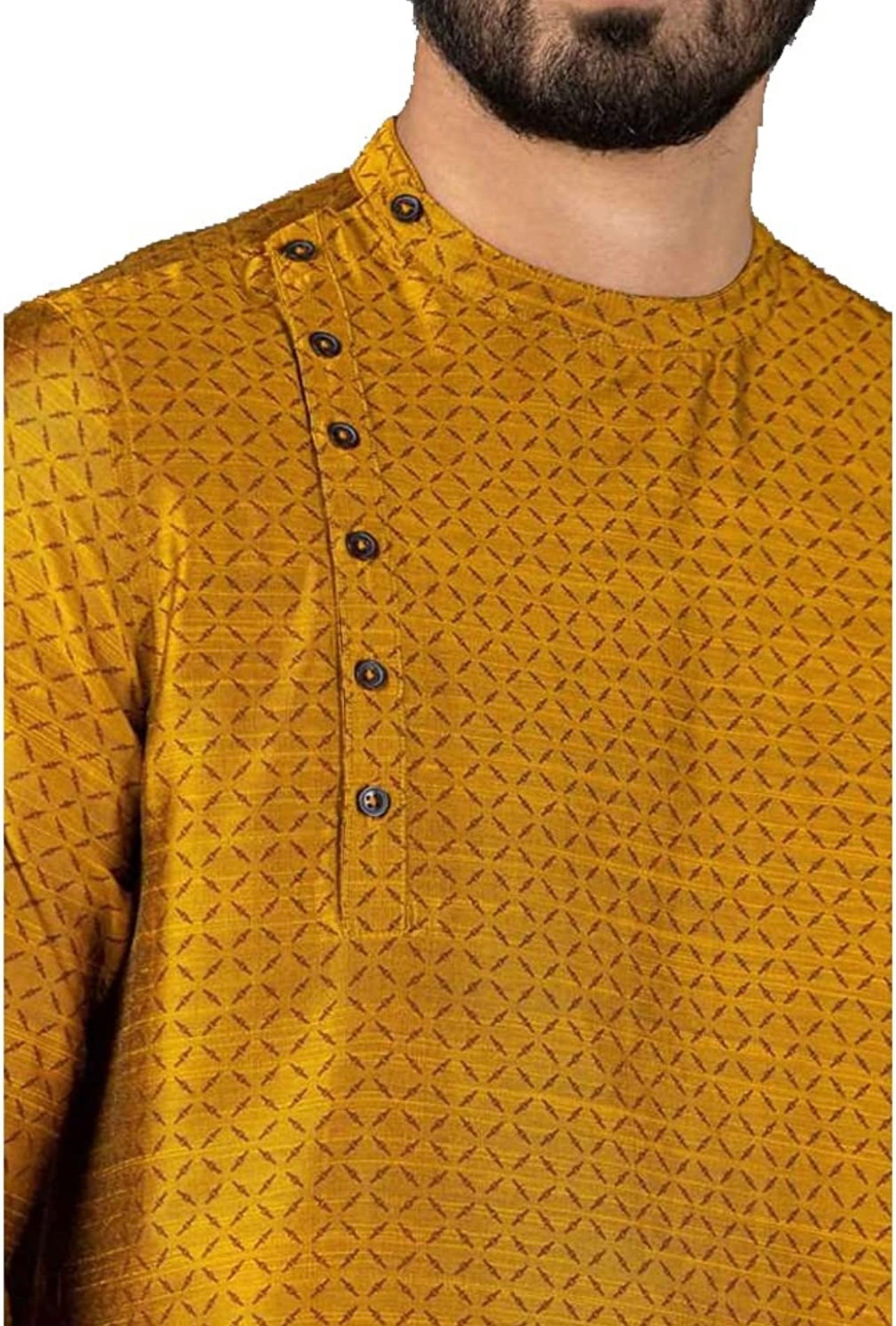 Men's Yellow Silk trendy Side button Kurta