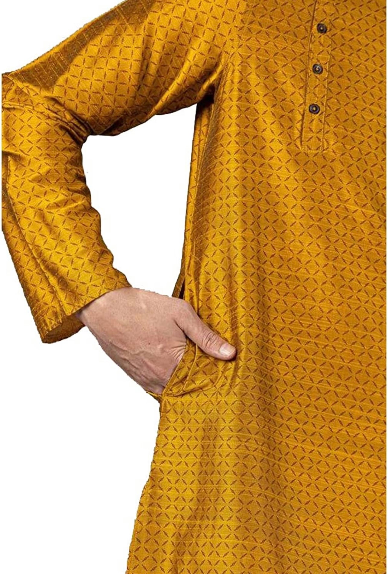 Men's Yellow Silk trendy Side button Kurta