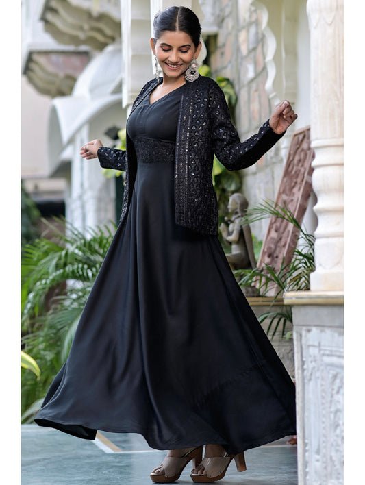 Black Elegant Sequins Jacketed partywear Dress