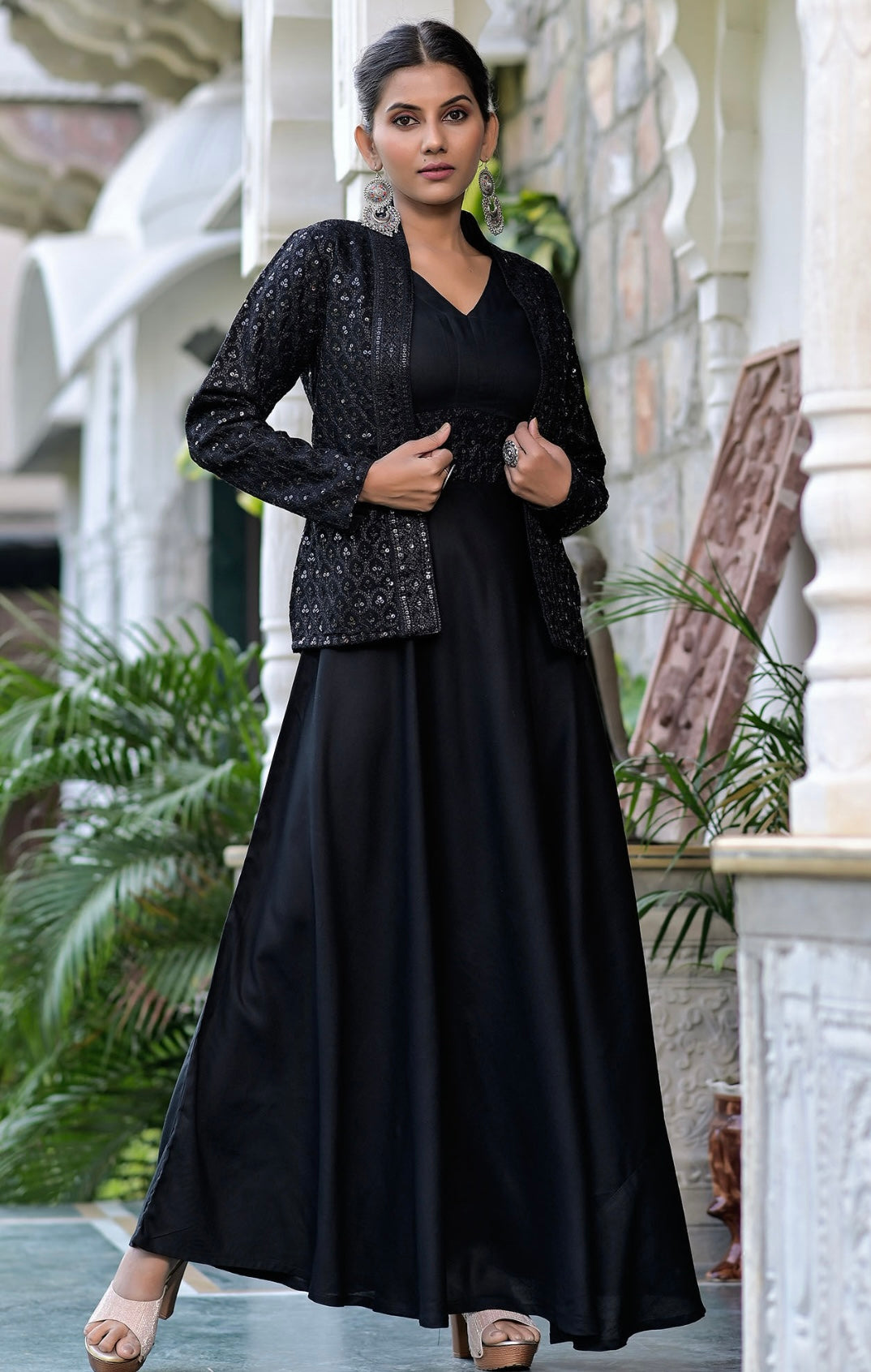 Black Elegant Sequins Jacketed partywear Dress