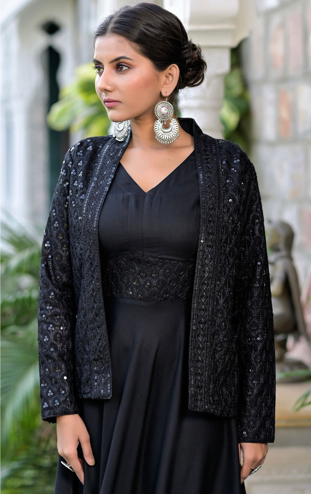 Black Elegant Sequins Jacketed partywear Dress