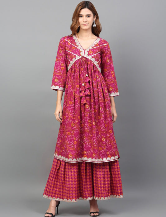 Pink Beautiful Alia Cut kurta with sharara set