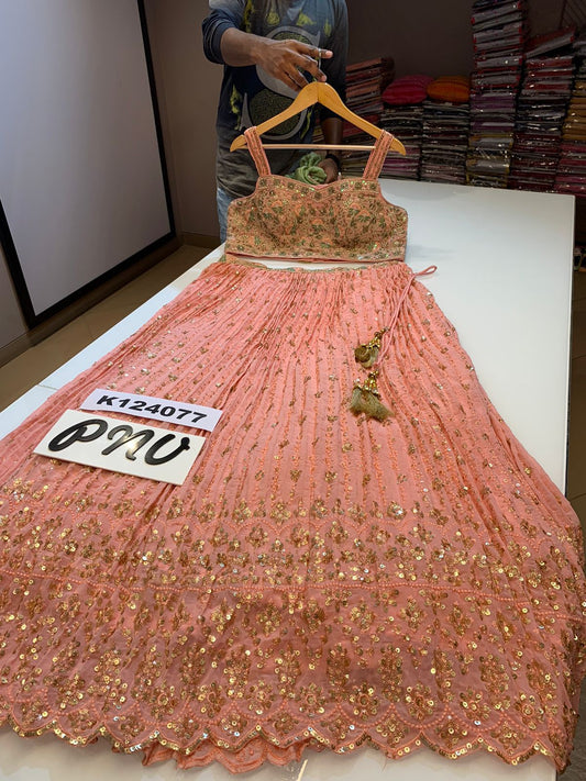 Peach Heavy handwork and sequence Lehenga Choli