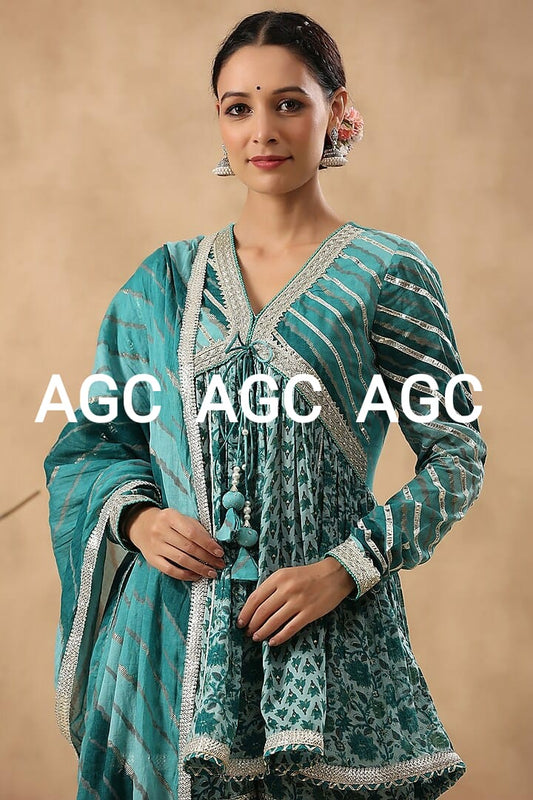 Teal Alia Cut Heavy Gota work Sharara set