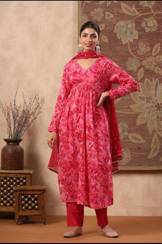 Hot Pink Pink Alia cut kurta set