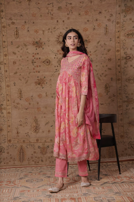 Pink Beautiful Alia Cut Kurta set