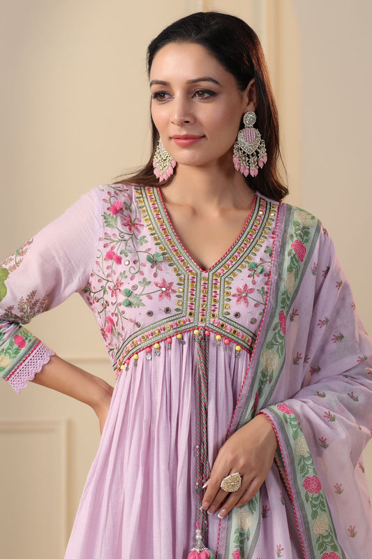 Lavender Premium heavily embellished Alia cut kurta set