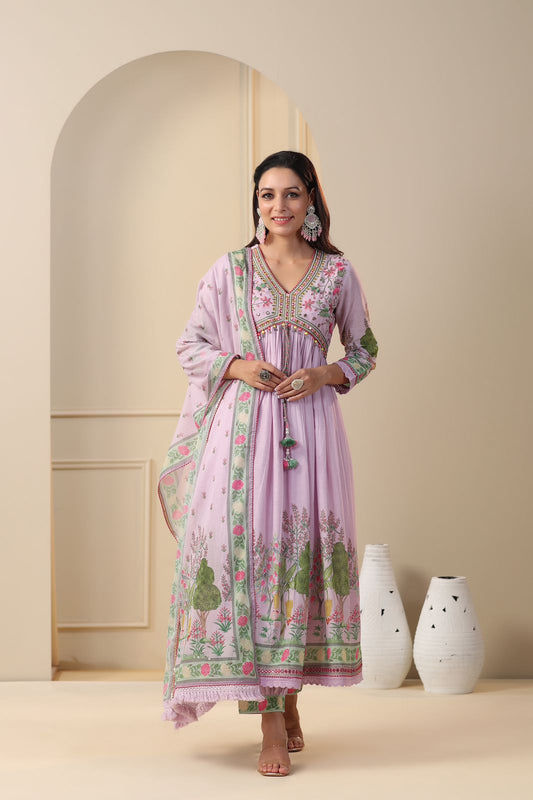 Lavender Premium heavily embellished Alia cut kurta set