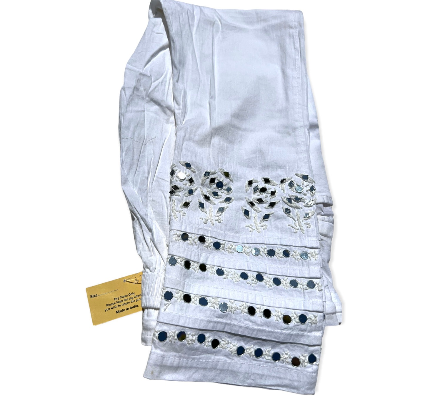 White Pure cotton mirror work Pants