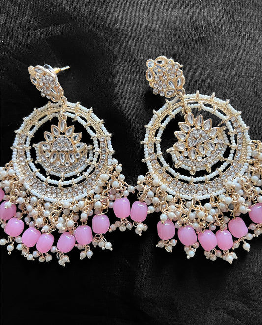 Gorgeous Pink Kundan and pearl oversized earrings