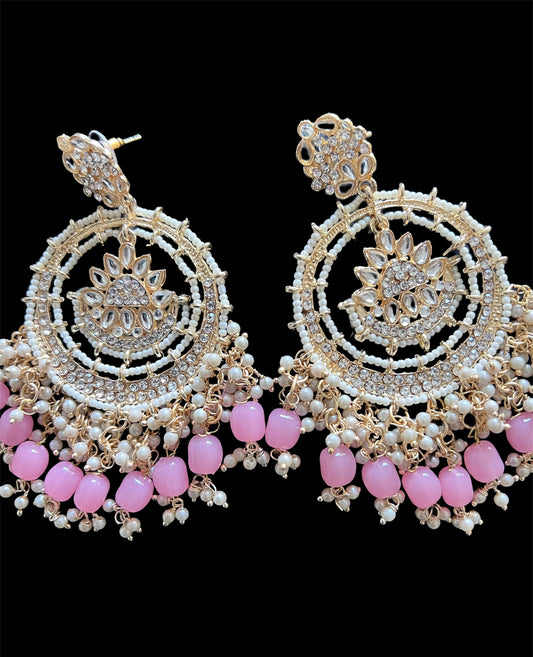 Gorgeous Pink Kundan and pearl oversized earrings