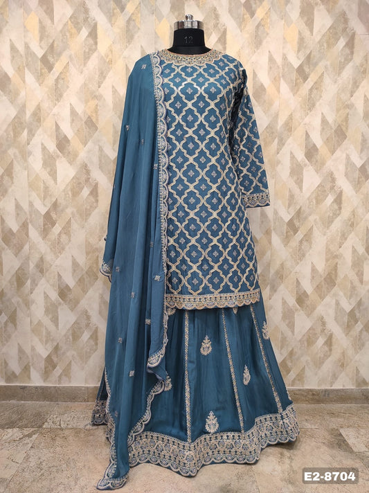 Blue Heavy handwork Sharara set