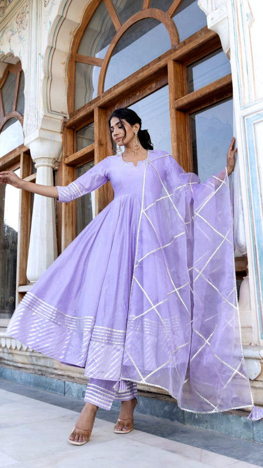 Lavender Anarkali Kurta set with Heavy Gota work