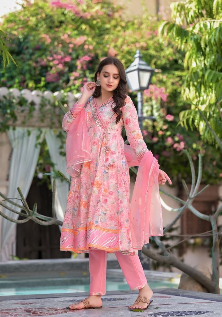 Pink Classic Gota and mirror work anarkali