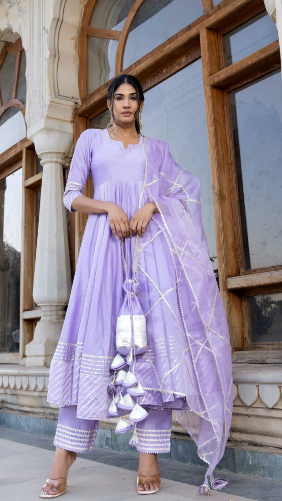 Lavender Anarkali Kurta set with Heavy Gota work