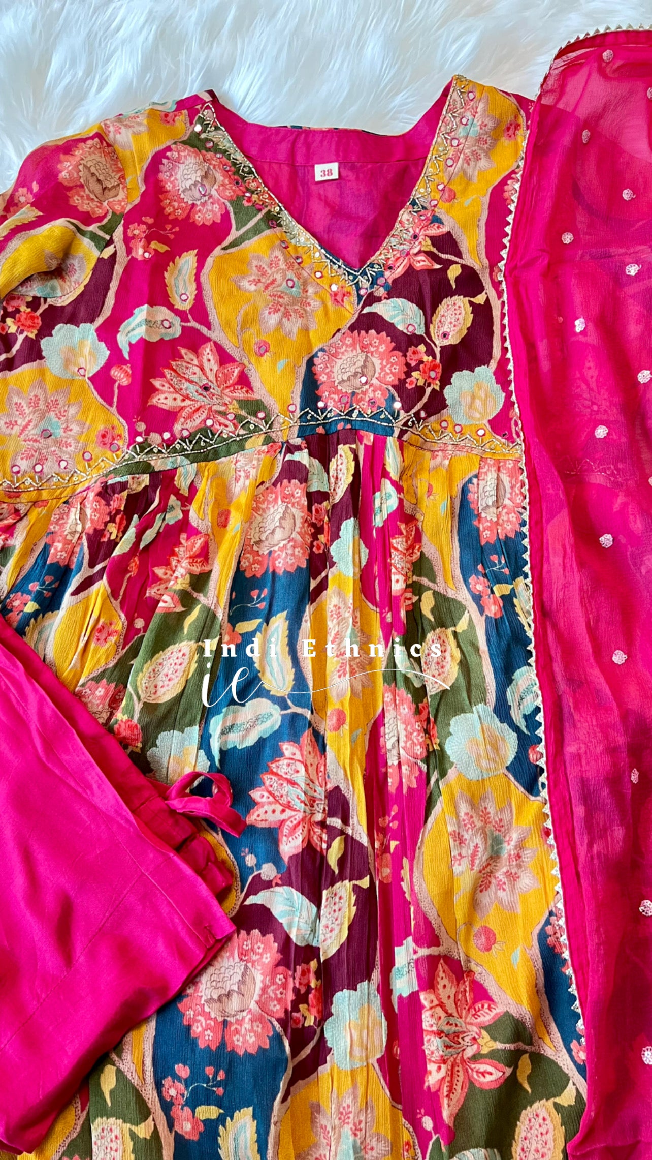 Multicolor Alia cut kurta set with handwork